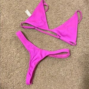 Paradise Pink ribbed thong bikini set